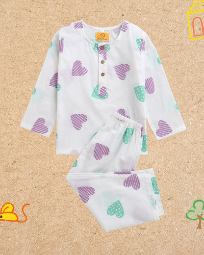 Mouse in The House White Nightsuit-Heart-Cotton-For Infants