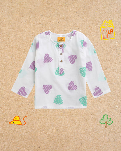 Mouse in The House White Nightsuit-Heart-Cotton-For Infants