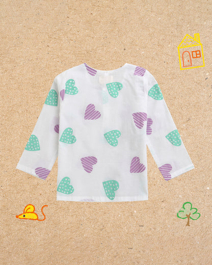 Mouse in The House White Nightsuit-Heart-Cotton-For Infants