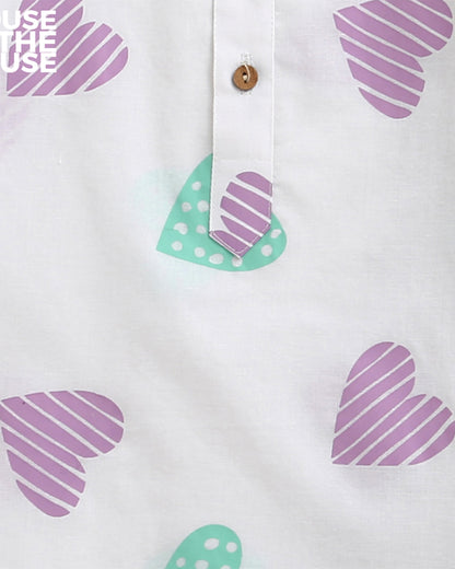 Mouse in The House White Nightsuit-Heart-Cotton-For Infants