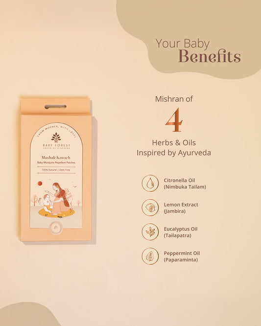 Baby Forest Mashak Kawach Mosquito Repellent Patches-Ayurvedic Formula-12 Hour Protection-For Infants