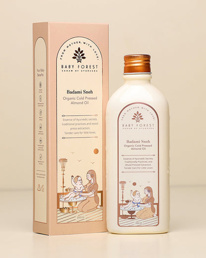 Baby Forest Badami Sneh Organic Cold Pressed Baby Almond Oil-Helps Treat Cradle Cap & Soothes Eczema