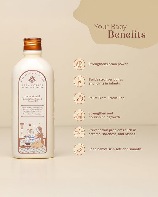 Baby Forest Badami Sneh Organic Cold Pressed Baby Almond Oil-Helps Treat Cradle Cap & Soothes Eczema