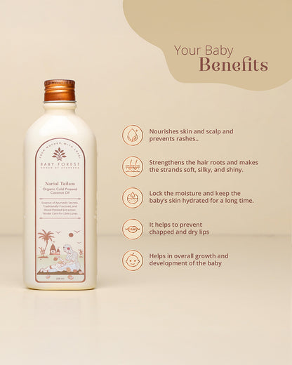 Baby Forest Narial Tailam Organic Cold Pressed Coconut Oil-Hydrates Skin, Helps Treat Chapped Lips & Strengthens Hair Roots