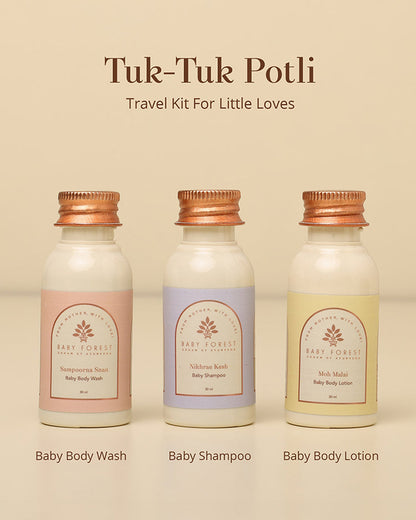 Baby Forest Tuk Tuk Potli Baby Travel Gift Set-Pack Of 3-Bathing Set For Baby Shower