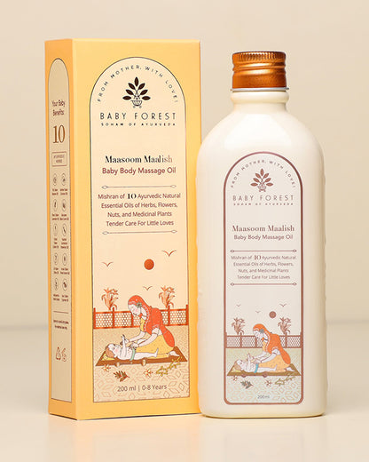 Baby Forest Maasoom Maalish Baby Body Massage Oil-With Coconut, Lavender & Olive Oil-Soothes Skin, Prevents Inflammation & Strengthens Bones & Muscles