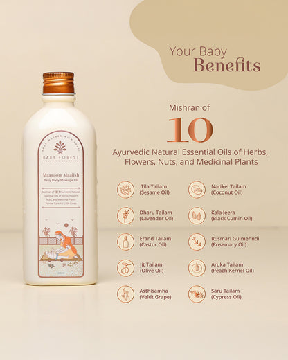 Baby Forest Maasoom Maalish Baby Body Massage Oil-With Coconut, Lavender & Olive Oil-Soothes Skin, Prevents Inflammation & Strengthens Bones & Muscles
