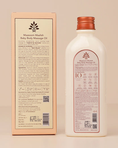 Baby Forest Maasoom Maalish Baby Body Massage Oil-With Coconut, Lavender & Olive Oil-Soothes Skin, Prevents Inflammation & Strengthens Bones & Muscles