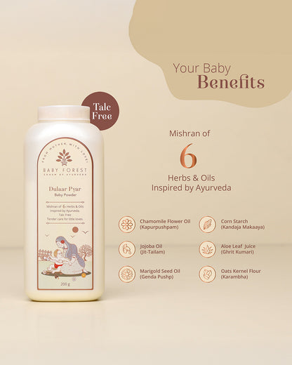 Baby Forest Dulaar Pyar Talc-Free Baby Powder-With Chamomile & Corn Starch-Treats Eczema, Soothes & Moisturizes Skin