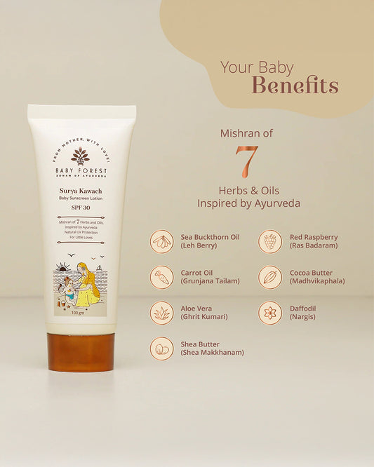 Baby Forest Surya Kawach SPF30 Baby Sunscreen Lotion-With Cocoa Butter & Aloe Vera-Prevents Dryness, Moisturizes & Hydrates Skin