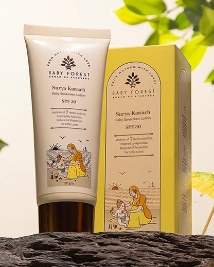 Baby Forest Surya Kawach SPF30 Baby Sunscreen Lotion-With Cocoa Butter & Aloe Vera-Prevents Dryness, Moisturizes & Hydrates Skin
