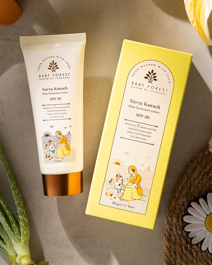 Baby Forest Surya Kawach SPF30 Baby Sunscreen Lotion-With Cocoa Butter & Aloe Vera-Prevents Dryness, Moisturizes & Hydrates Skin