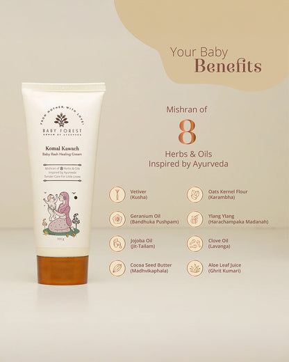 Baby Forest Komal Kawach Baby Diaper Rash Healing Cream-With Vetiver & Jojoba Oil-Nourishes & Hydrates Skin