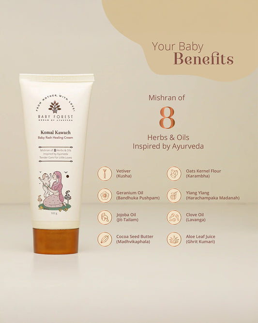 Baby Forest Komal Kawach Baby Diaper Rash Healing Cream-With Vetiver & Jojoba Oil-Nourishes & Hydrates Skin