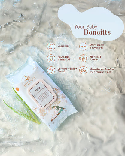 Baby Forest Neer 99.9% Water Baby Wipes-3x Thicker & Unscented-With Aloe Vera For Skin Soothening