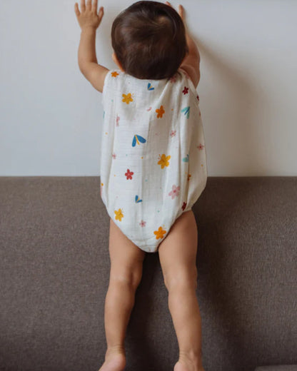 Dulaar White Romper-A World in Bloom-Organic Muslin-For Infants