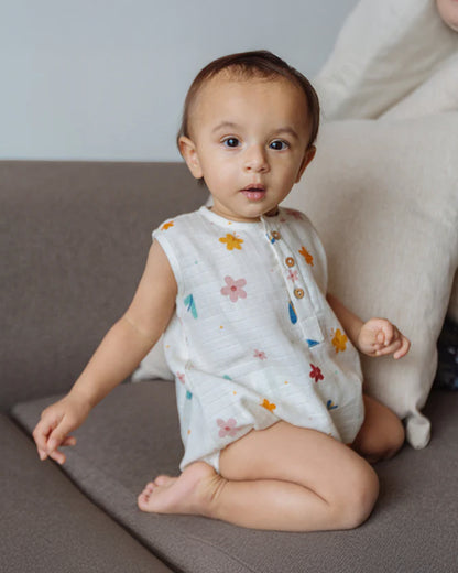 Dulaar White Romper-A World in Bloom-Organic Muslin-For Infants