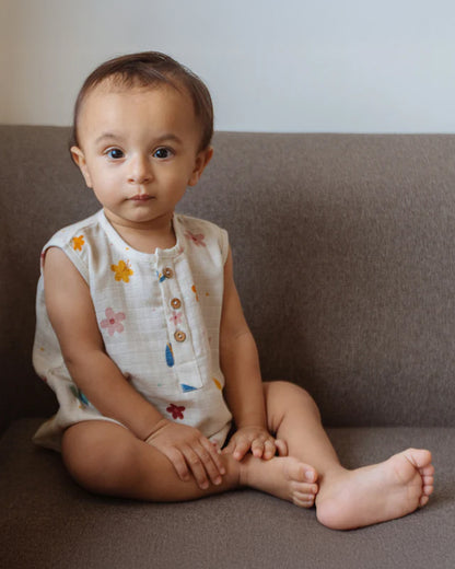 Dulaar White Romper-A World in Bloom-Organic Muslin-For Infants