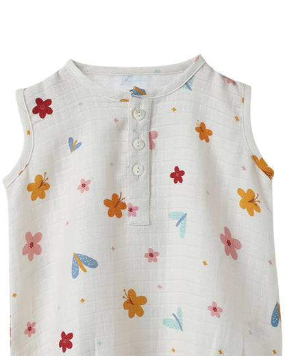 Dulaar White Romper-A World in Bloom-Organic Muslin-For Infants