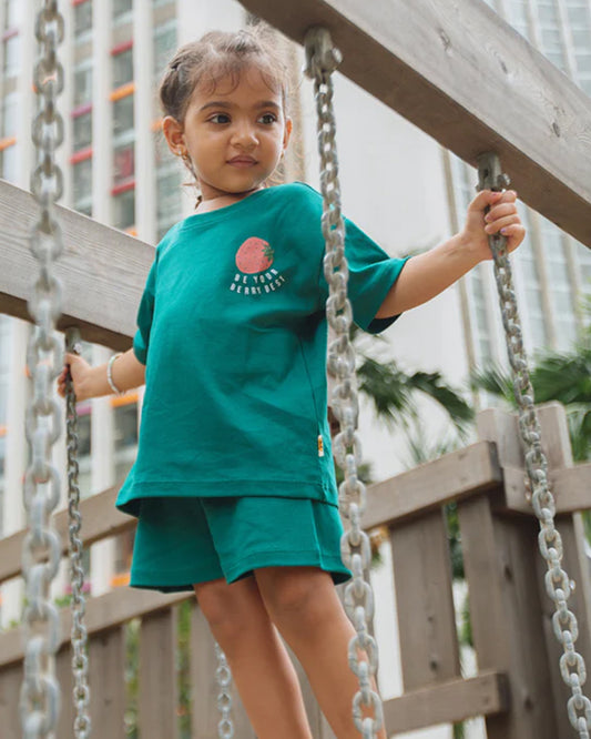 Dulaar Teal T-shirts & Shorts Set-Be Your Berry Best-Organic Cotton-For Infants