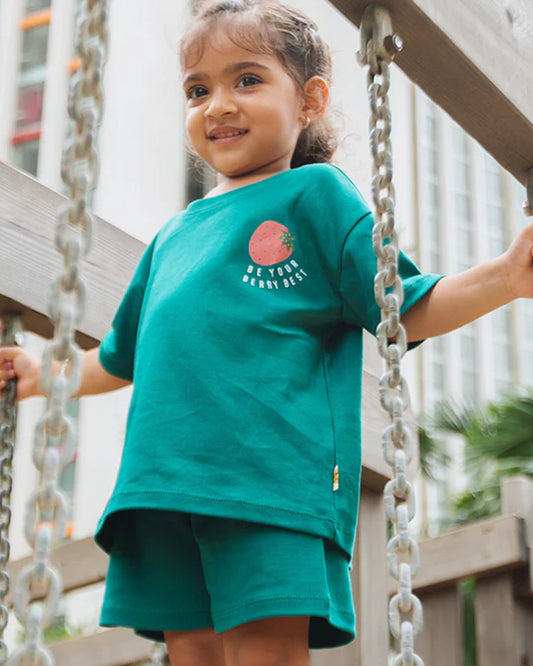 Dulaar Teal T-shirts & Shorts Set-Be Your Berry Best-Organic Cotton-For Infants