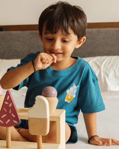 Dulaar Teal T-shirt & Shorts Set-Organic Cotton-For Infants