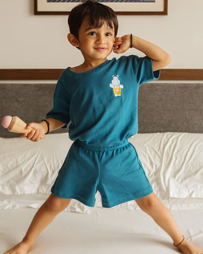 Dulaar Teal T-shirt & Shorts Set-Organic Cotton-For Infants
