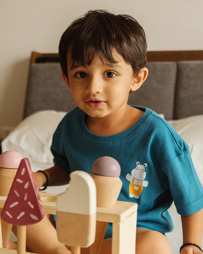 Dulaar Teal T-shirt & Shorts Set-Organic Cotton-For Infants