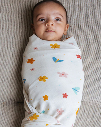 Dulaar A World in Bloom Organic Muslin Swaddle-GOTS Certified Organic Cotton-Infant Wraps