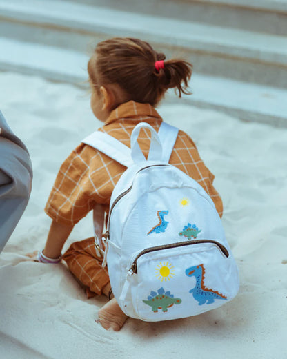 Dulaar A Day with Dinos Backpack-GOTS Certified Organic Cotton Canvas-White