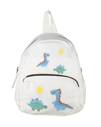 Dulaar A Day with Dinos Backpack-GOTS Certified Organic Cotton Canvas-White