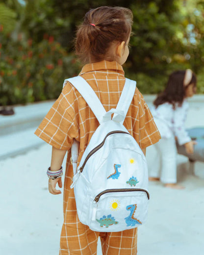 Dulaar A Day with Dinos Backpack-GOTS Certified Organic Cotton Canvas-White