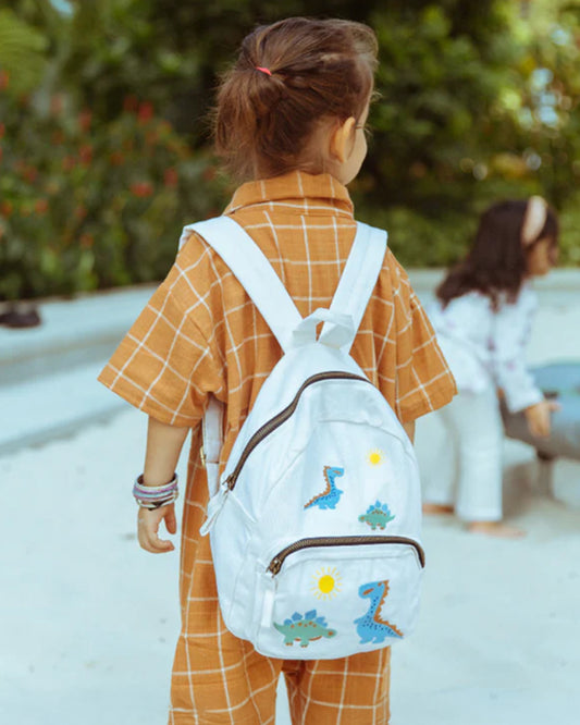 Dulaar A Day with Dinos Backpack-GOTS Certified Organic Cotton Canvas-White