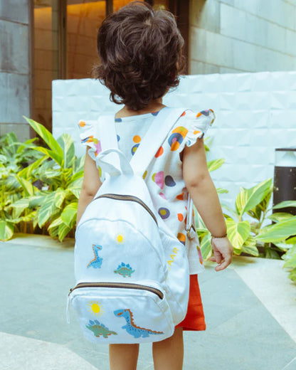 Dulaar A Day with Dinos Backpack-GOTS Certified Organic Cotton Canvas-White
