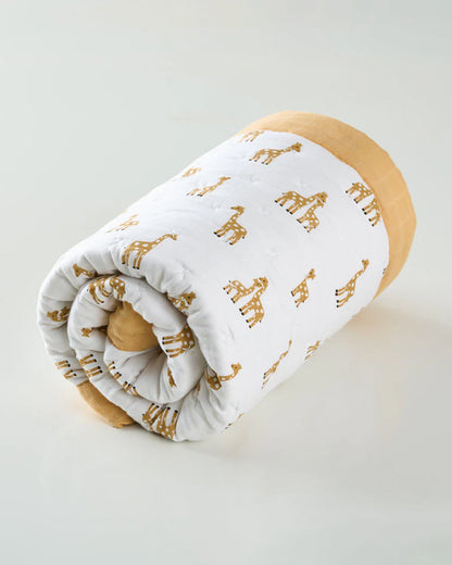 Aariro Baby Quilt -100% Organic Muslin Cotton-Ultra Soft & Breathable-White & Mustard-Stand Tall-For Infants