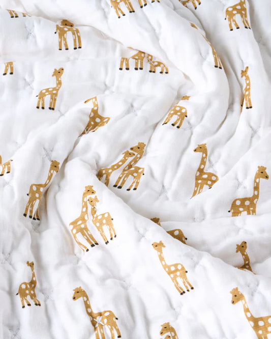 Aariro Baby Quilt -100% Organic Muslin Cotton-Ultra Soft & Breathable-White & Mustard-Stand Tall-For Infants