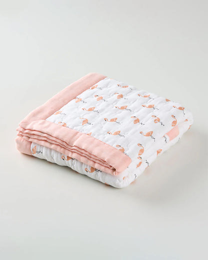 Aariro Baby Quilt -100% Organic Muslin Cotton-Ultra Soft & Breathable-White & Light Pink-Tropical Flamingo-For Infants