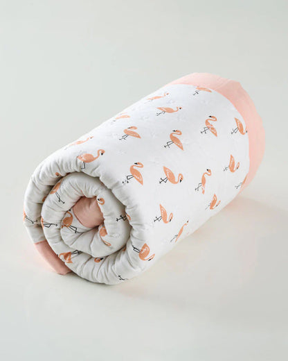 Aariro Baby Quilt -100% Organic Muslin Cotton-Ultra Soft & Breathable-White & Light Pink-Tropical Flamingo-For Infants