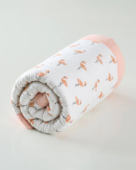 Aariro Baby Quilt -100% Organic Muslin Cotton-Ultra Soft & Breathable-White & Light Pink-Tropical Flamingo-For Infants
