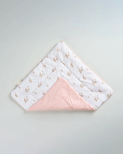 Aariro Quilted Baby Carrier Nest Cum Receiving Blanket-Honey Bunny-White & Pink-For Infants