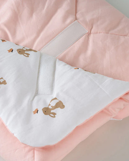 Aariro Quilted Baby Carrier Nest Cum Receiving Blanket-Honey Bunny-White & Pink-For Infants