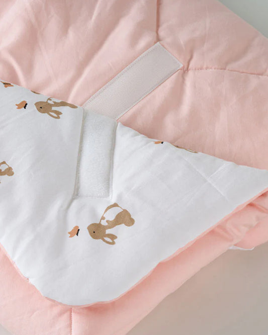 Aariro Quilted Baby Carrier Nest Cum Receiving Blanket-Honey Bunny-White & Pink-For Infants