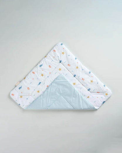 Aariro Quilted Baby Carrier Nest Cum Receiving Blanket-Under the Sea-White & Light Blue-For Infants