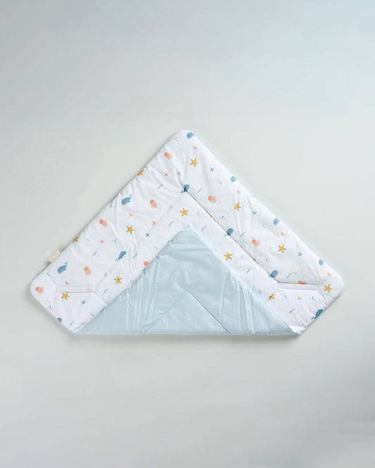 Aariro Quilted Baby Carrier Nest Cum Receiving Blanket-Under the Sea-White & Light Blue-For Infants