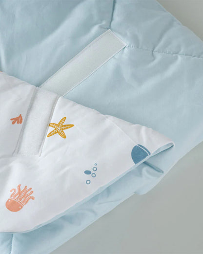Aariro Quilted Baby Carrier Nest Cum Receiving Blanket-Under the Sea-White & Light Blue-For Infants