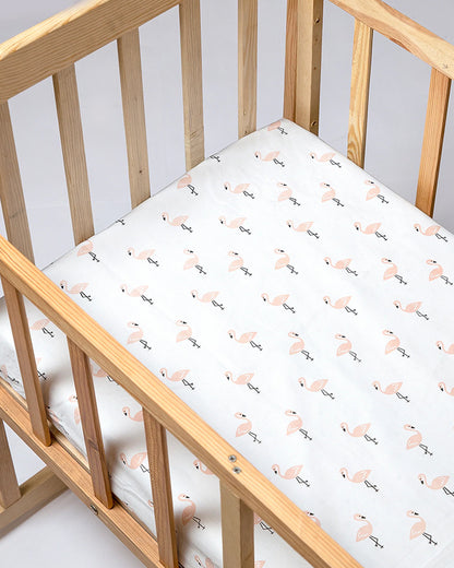 Aariro Crib Baby Bedding Set-Tropical Flamingo-White & Pink-Organic Cotton-Crib Bedding-For Infants
