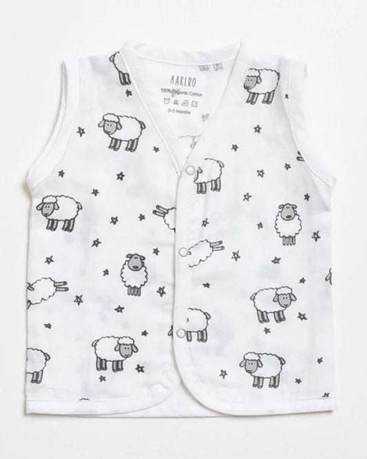 Aariro White Jhablas-Counting Sheep-100% GOTS Certified Organic Muslin-Pack of 2-For Infants