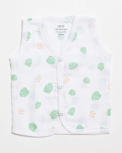 Aariro White Jhablas-Tropical Flamingo-100% GOTS Certified Organic Muslin-Pack of 2-For Infants
