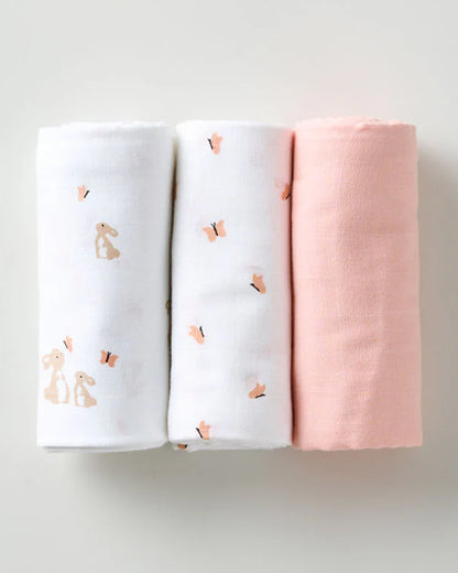 Aariro Muslin Swaddle-Honey Bunny-Pack of 3-Organic Cotton-Infant Wraps