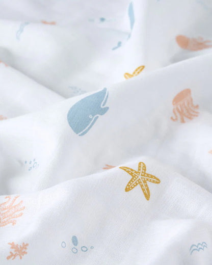 Aariro Muslin Swaddle-Under the Sea-Pack of 3-Organic Cotton-Infant Wraps